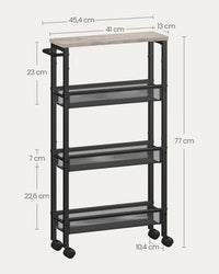 Extra Smalle Keukentrolley met 4 Niveaus, 13 x 45,4 x 77 cm