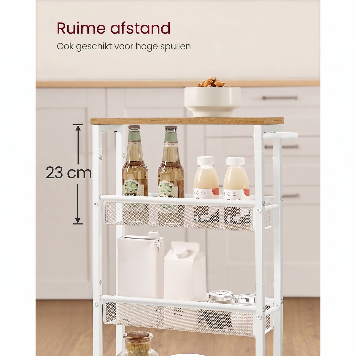 Extra Smalle Keukentrolley met 4 Niveaus, 13 x 45,4 x 77 cm