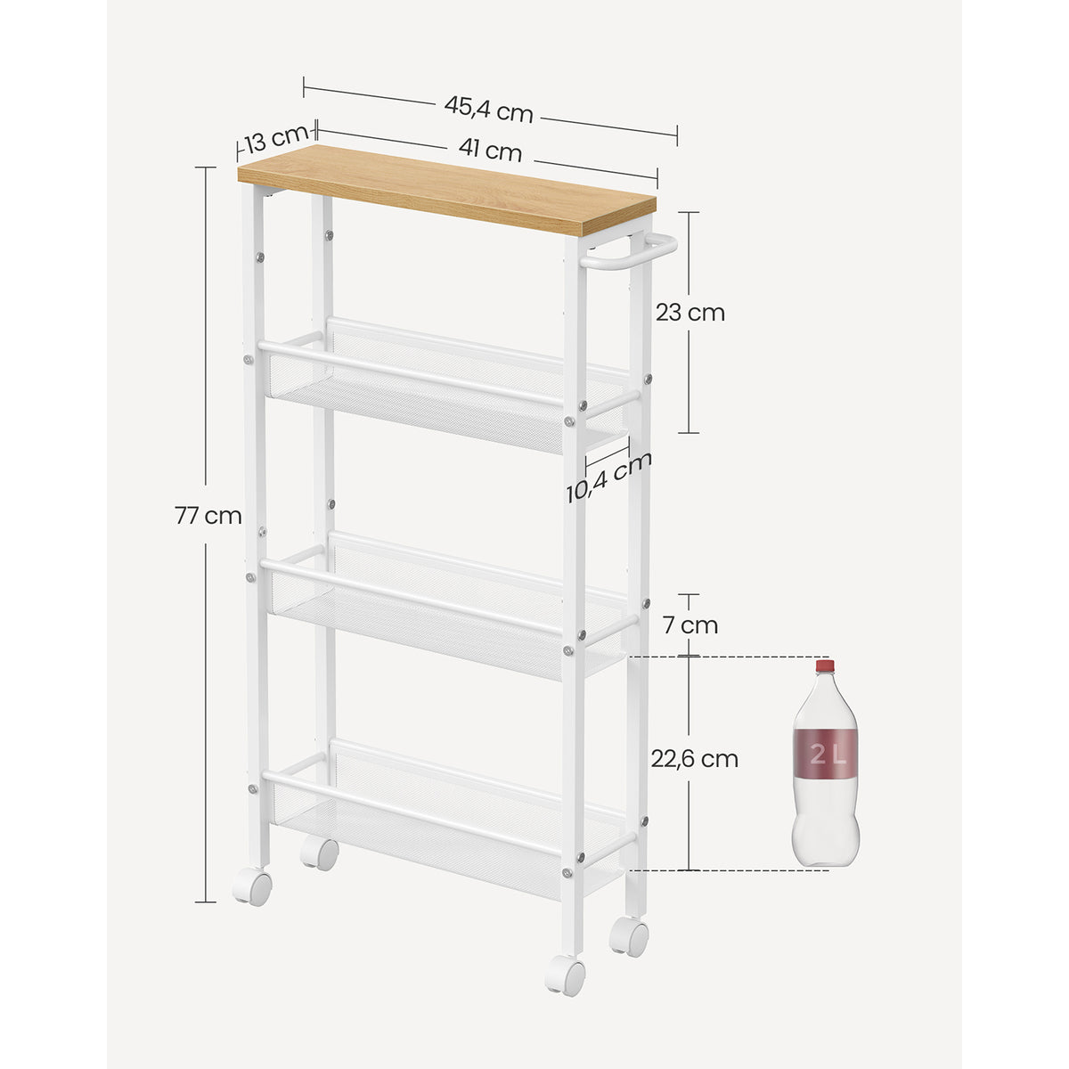 Extra Smalle Keukentrolley met 4 Niveaus, 13 x 45,4 x 77 cm