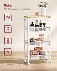 Smalle Keukentrolley met 4 Niveaus en Draadmanden, 22 x 45,5 x 77 cm