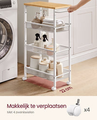 Smalle Keukentrolley met 4 Niveaus en Draadmanden, 22 x 45,5 x 77 cm