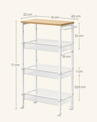 Smalle Keukentrolley met 4 Niveaus en Draadmanden, 22 x 45,5 x 77 cm