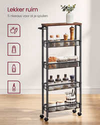 Extra Smalle Keukentrolley met 5 Niveaus en Stalen Handgreep, 13 x 45,4 x 99,6 cm