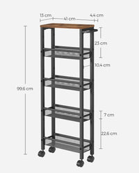 Extra Smalle Keukentrolley met 5 Niveaus en Stalen Handgreep, 13 x 45,4 x 99,6 cm