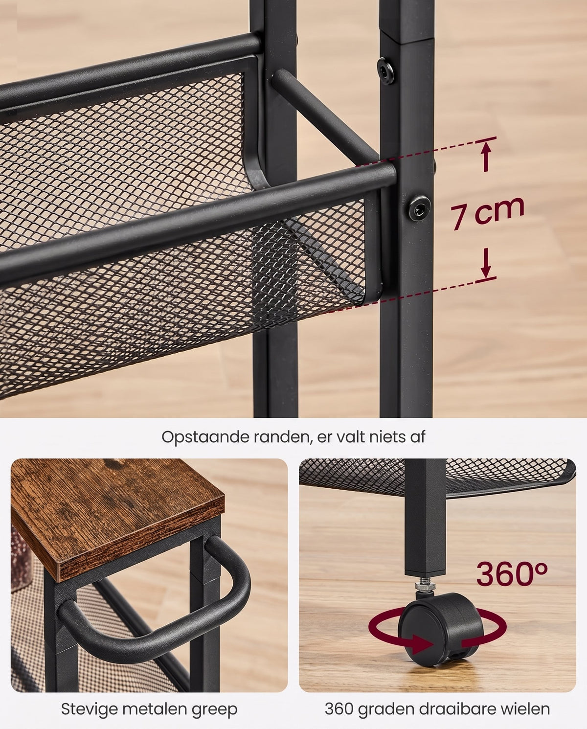 Extra Smalle Keukentrolley met 5 Niveaus en Stalen Handgreep, 13 x 45,4 x 99,6 cm