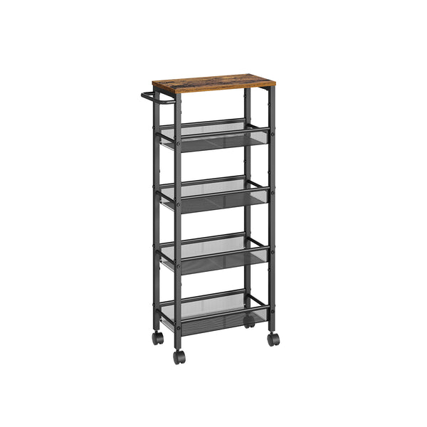 Smalle Keukentrolley met 5 Niveaus op Wielen, 22 x 45,4 x 99,6 cm