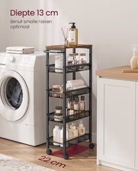 Smalle Keukentrolley met 5 Niveaus op Wielen, 22 x 45,4 x 99,6 cm
