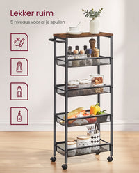 Smalle Keukentrolley met 5 Niveaus op Wielen, 22 x 45,4 x 99,6 cm