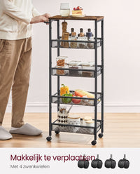 Smalle Keukentrolley met 5 Niveaus op Wielen, 22 x 45,4 x 99,6 cm