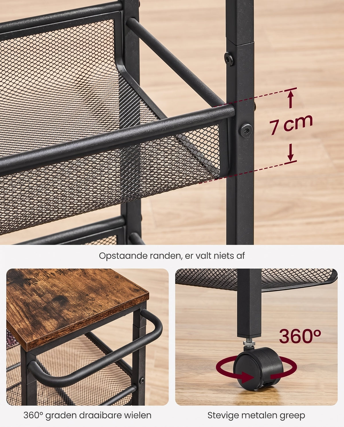 Smalle Keukentrolley met 5 Niveaus op Wielen, 22 x 45,4 x 99,6 cm