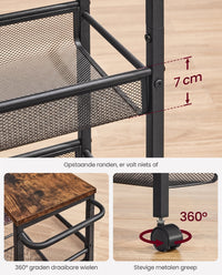 Smalle Keukentrolley met 5 Niveaus op Wielen, 22 x 45,4 x 99,6 cm