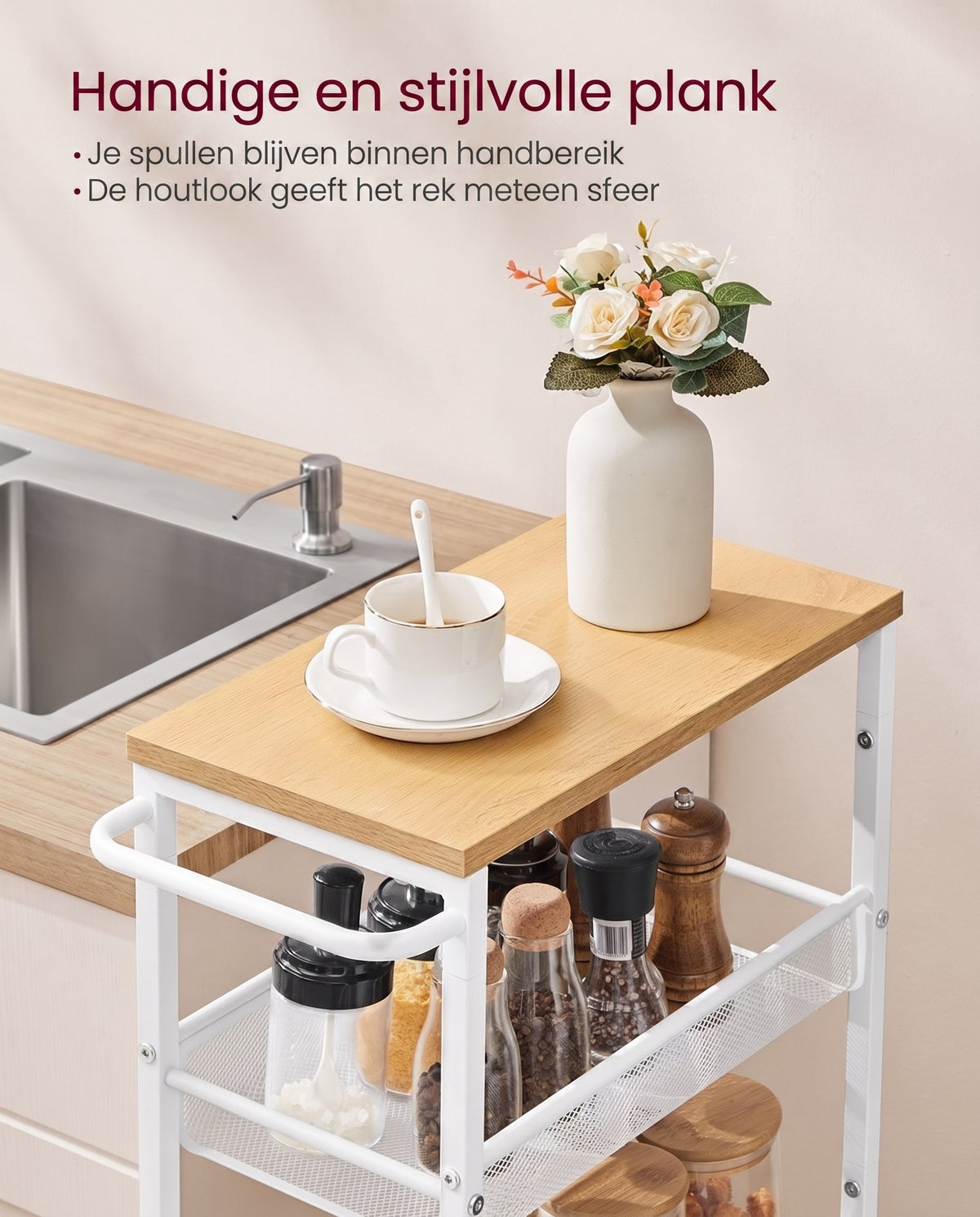 Smalle Keukentrolley met 5 Niveaus op Wielen, 22 x 45,4 x 99,6 cm