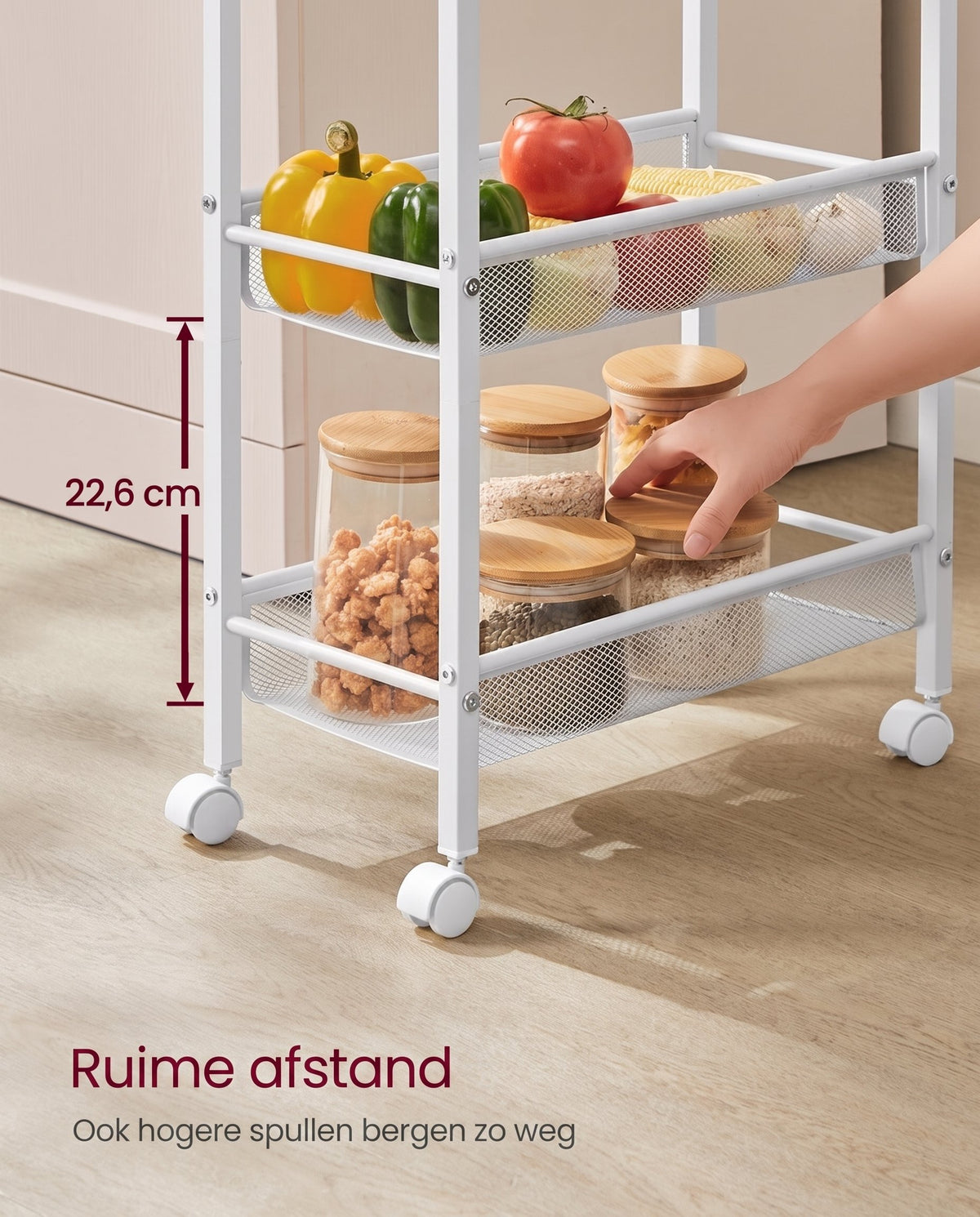 Smalle Keukentrolley met 5 Niveaus op Wielen, 22 x 45,4 x 99,6 cm