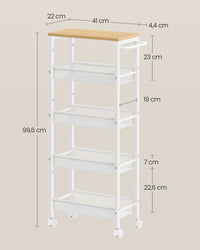 Smalle Keukentrolley met 5 Niveaus op Wielen, 22 x 45,4 x 99,6 cm