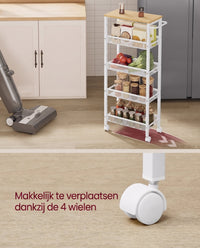Smalle Keukentrolley met 5 Niveaus op Wielen, 22 x 45,4 x 99,6 cm