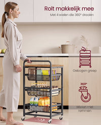 Serveerwagen op Wielen met Uittrekbare Manden en Handgreep, 31,7 x 40 x 76 cm