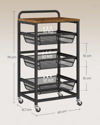 Serveerwagen op Wielen met Uittrekbare Manden en Handgreep, 31,7 x 40 x 76 cm