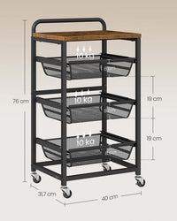 Serveerwagen op Wielen met Uittrekbare Manden en Handgreep, 31,7 x 40 x 76 cm