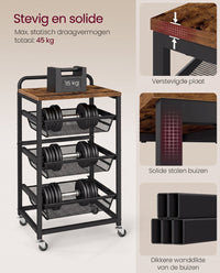Serveerwagen op Wielen met Uittrekbare Manden en Handgreep, 31,7 x 40 x 76 cm