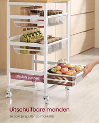 Serveerwagen op Wielen met Uittrekbare Manden en Handgreep, 31,7 x 40 x 76 cm