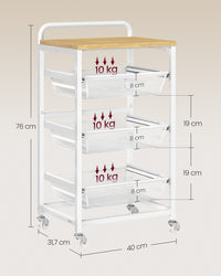 Serveerwagen op Wielen met Uittrekbare Manden en Handgreep, 31,7 x 40 x 76 cm