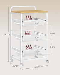 Serveerwagen op Wielen met Uittrekbare Manden en Handgreep, 31,7 x 40 x 76 cm