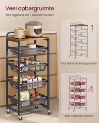 Serveerwagen op Wielen met Uittrekbare Manden en Handgreep, 31,7 x 40 x 76 cm