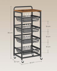 Serveerwagen op Wielen met Uittrekbare Manden en Handgreep, 31,7 x 40 x 76 cm