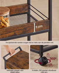 Verrijdbare Opbergwagen met 3 Niveaus en Lade, 30 x 46,2 x 70,5 cm