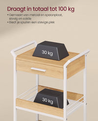 Verrijdbare Opbergwagen met 3 Niveaus en Lade, 30 x 46,2 x 70,5 cm