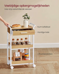 Verrijdbare Opbergwagen met 3 Niveaus en Lade, 30 x 46,2 x 70,5 cm