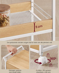 Verrijdbare Opbergwagen met 3 Niveaus en Lade, 30 x 46,2 x 70,5 cm