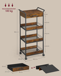 Verrijdbare Opbergwagen met 3 Niveaus en Lade, 30 x 46,2 x 70,5 cm