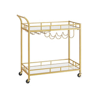 Serveerwagen op Wielen met 2 Spiegelglazen Planken en Flessenhouders, 80 x 38 x 77,5 cm