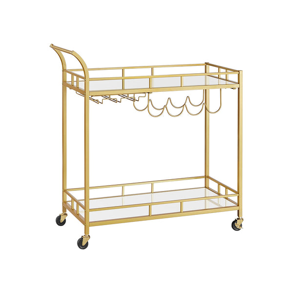 Serveerwagen op Wielen met 2 Spiegelglazen Planken en Flessenhouders, 80 x 38 x 77,5 cm