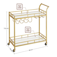 Serveerwagen op Wielen met 2 Spiegelglazen Planken en Flessenhouders, 80 x 38 x 77,5 cm