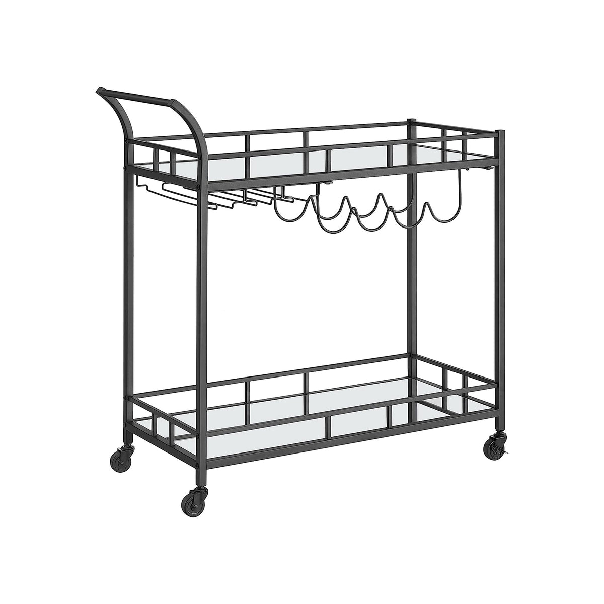 Serveerwagen op Wielen met 2 Spiegelglazen Planken en Flessenhouders, 80 x 38 x 77,5 cm