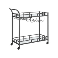 Serveerwagen op Wielen met 2 Spiegelglazen Planken en Flessenhouders, 80 x 38 x 77,5 cm