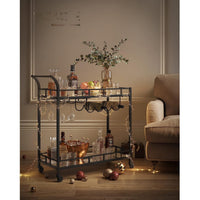 Serveerwagen op Wielen met 2 Spiegelglazen Planken en Flessenhouders, 80 x 38 x 77,5 cm