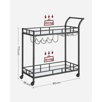 Serveerwagen op Wielen met 2 Spiegelglazen Planken en Flessenhouders, 80 x 38 x 77,5 cm