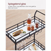 Serveerwagen op Wielen met 2 Spiegelglazen Planken en Flessenhouders, 80 x 38 x 77,5 cm