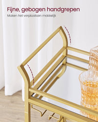 Serveerwagen op Wielen met 3 Spiegelglazen Planken en Glashouders, 30 x 46,8 x 92 cm