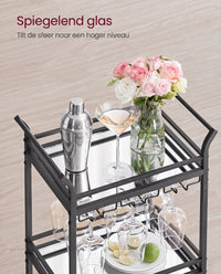 Serveerwagen op Wielen met 3 Spiegelglazen Planken en Glashouders, 30 x 46,8 x 92 cm