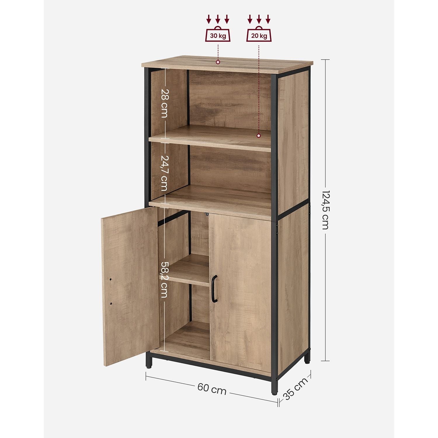 Keukenkast met 2 Open Vakken en Kastje in Industrieel Design