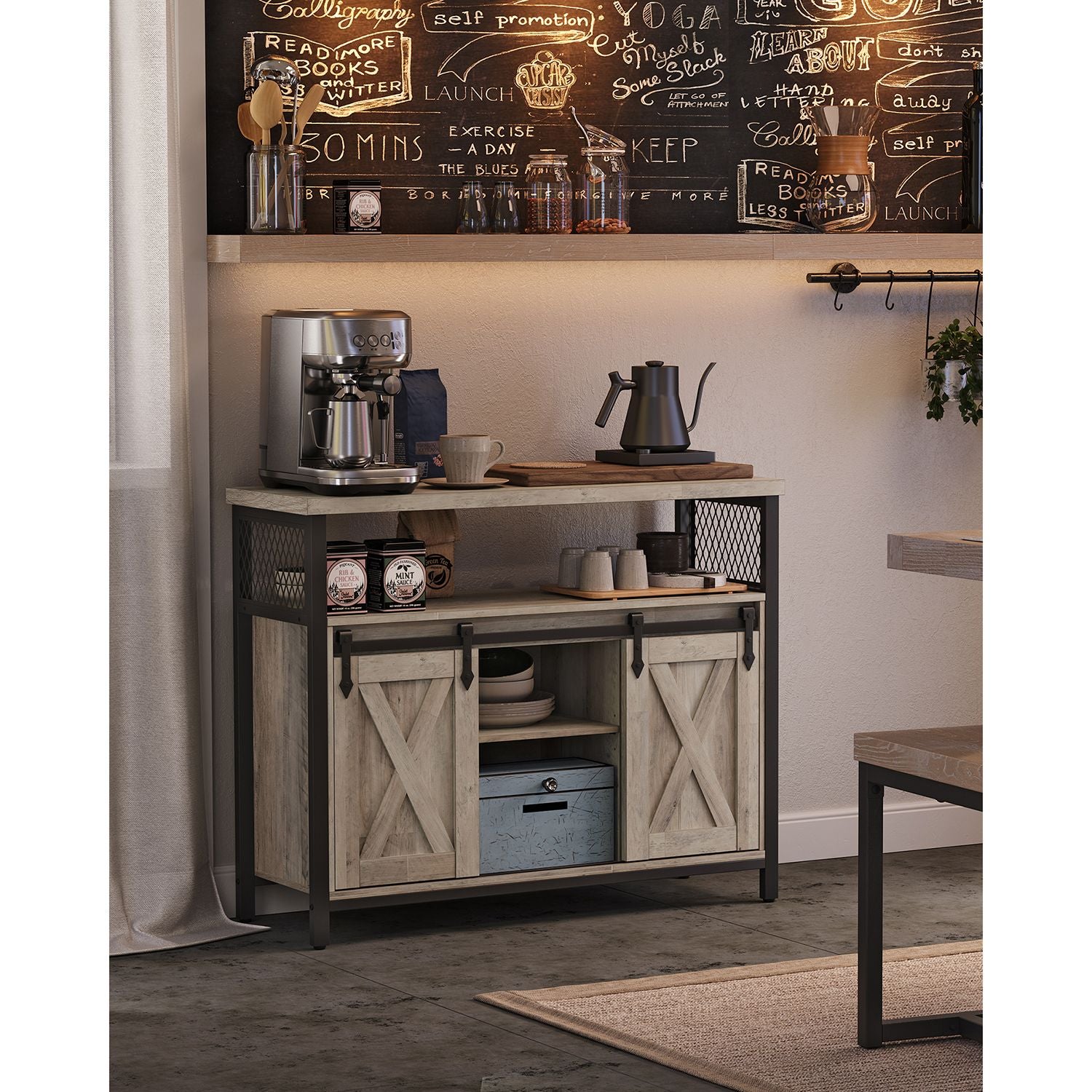 Industrieel Dressoir met 2 Schuifdeuren en Verstelbare Plank