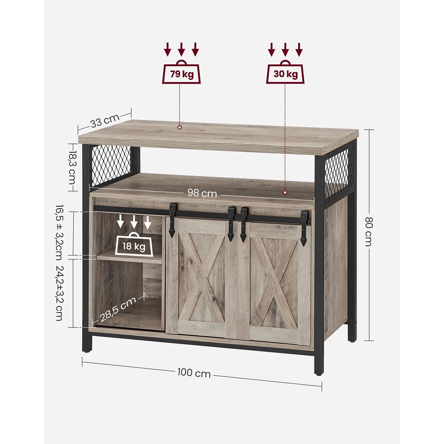 Industrieel Dressoir met 2 Schuifdeuren en Verstelbare Plank