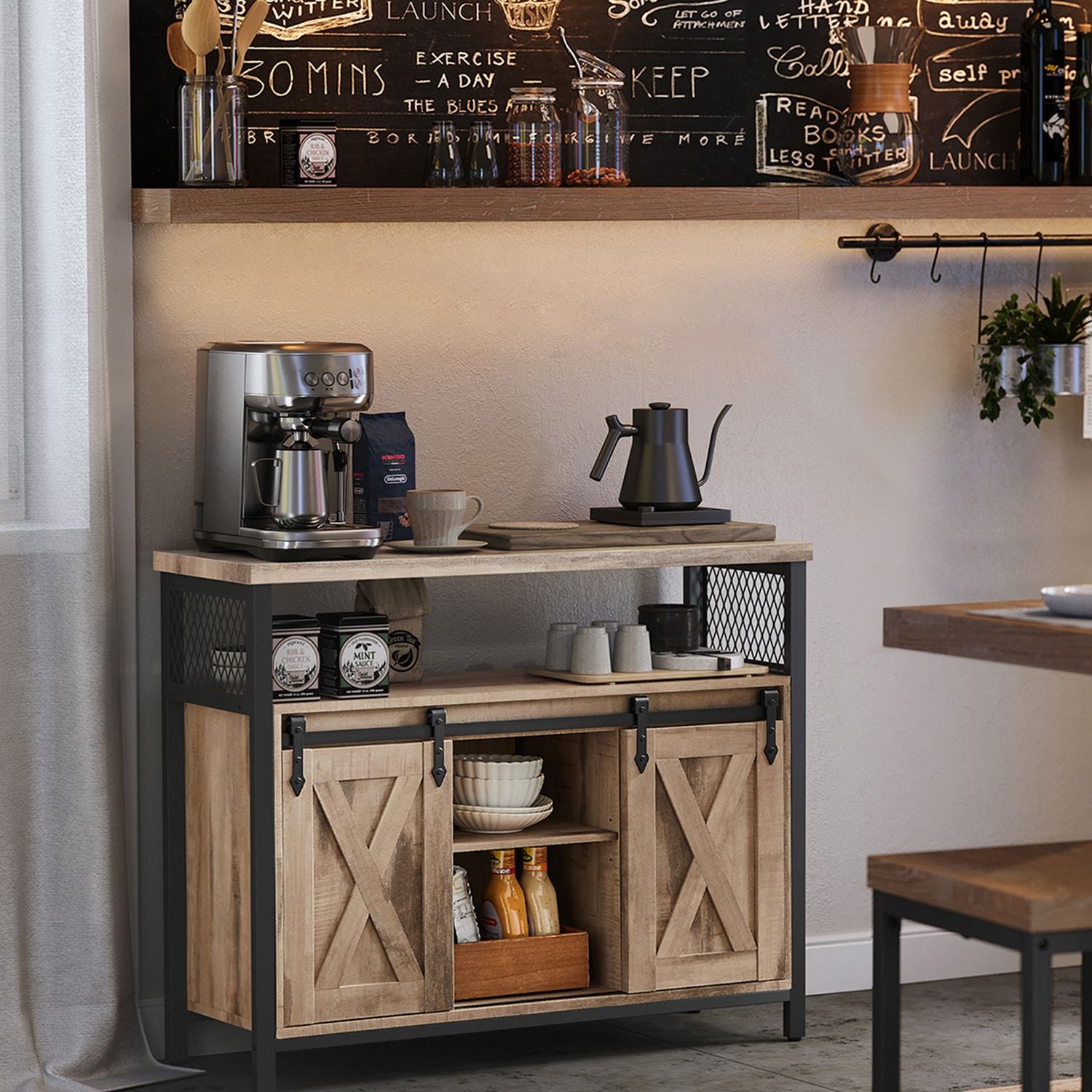 Industrieel Dressoir met 2 Schuifdeuren en Verstelbare Plank