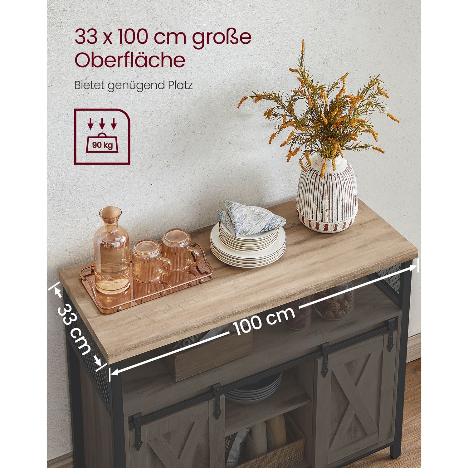 Industrieel Dressoir met 2 Schuifdeuren en Verstelbare Plank