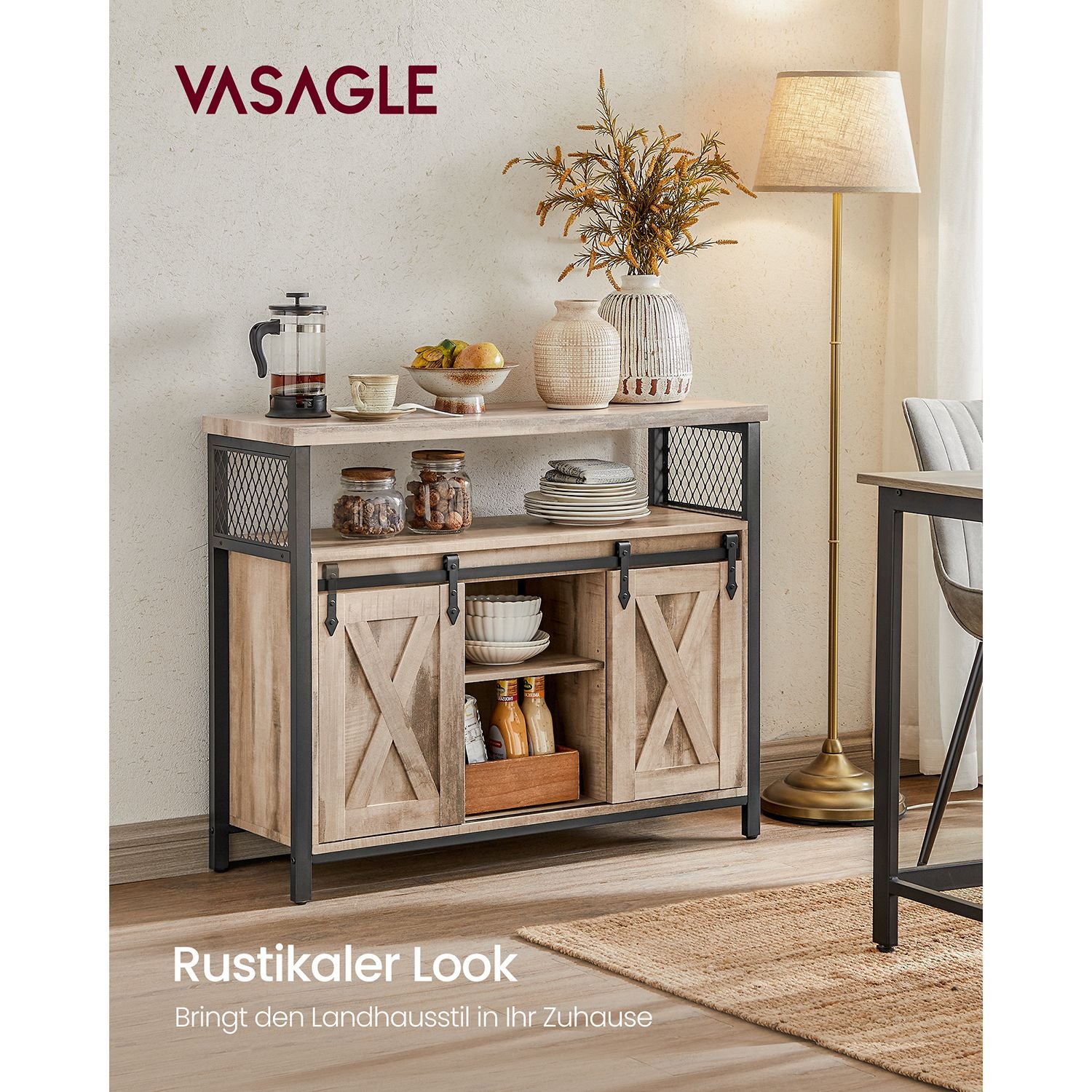 Industrieel Dressoir met 2 Schuifdeuren en Verstelbare Plank