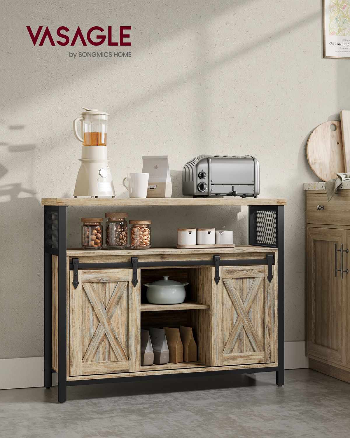 Industrieel Dressoir met 2 Schuifdeuren en Verstelbare Plank